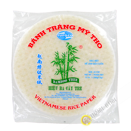 Papel de arroz 22cm para los rollitos de primavera 3 de bambú Vietnam 340g
