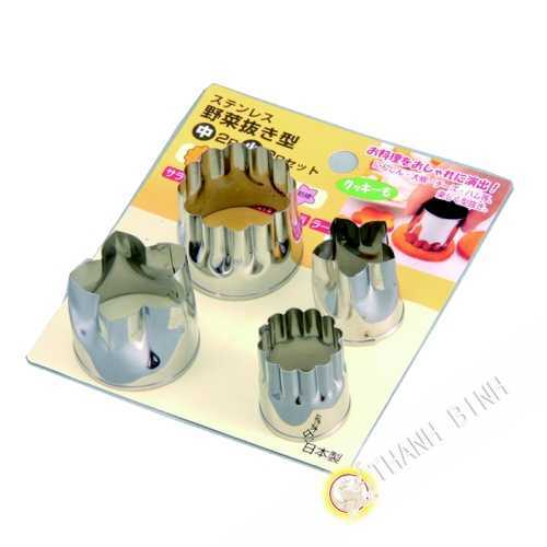 Mold cup vegetables stainless steel, lot of 2pcs Ø3,5cm + 2pcs Ø2,5cm KOHBEC Japan