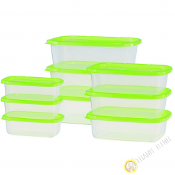 Cuadro de comida rectángulo de plástico microondas y nevera, un montón de 9pcs verde INOMATA Japón