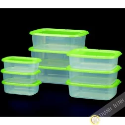 Cuadro de comida rectángulo de plástico microondas y nevera, un montón de 9pcs verde INOMATA Japón
