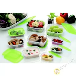 Cuadro de comida rectángulo de plástico microondas y nevera, un montón de 9pcs verde INOMATA Japón