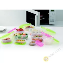 Cuadro de comida rectángulo de plástico microondas y nevera, un montón de 9pcs verde INOMATA Japón
