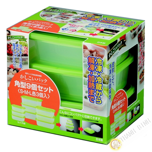 Box kunststoff für lebensmittel rechteck, mikrowelle und kühlschrank, lot von 9 stück grün INOMATA, Japan