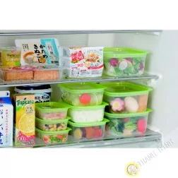 Cuadro de comida rectángulo de plástico microondas y nevera, un montón de 9pcs verde INOMATA Japón