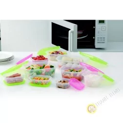 Boite plastique alimentaire rectangle pour micro onde et frigo, lot de 9pcs rose INOMATA Japon