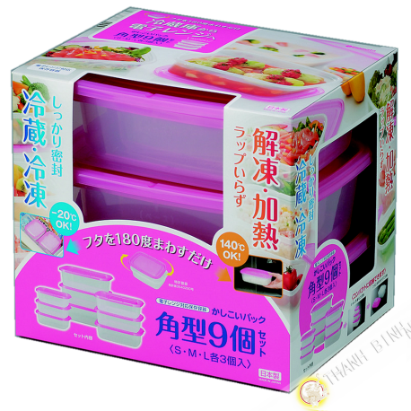 Box food plastic rectangle microwave and refrigerator, lot of 9pcs rose INOMATA Japan