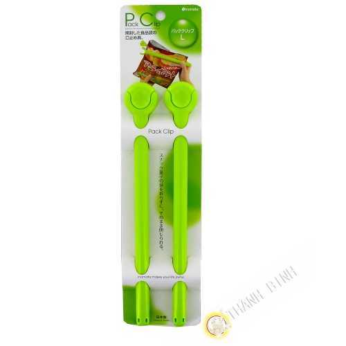 Clip / pince ferme sachet plastique vert 3x24,5cm, lot de 2pcs INOMATA Japon