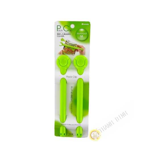 Clip / Pince ferme sachet plastique vert 3x19cm, lot de 2pcs INOMATA Japon