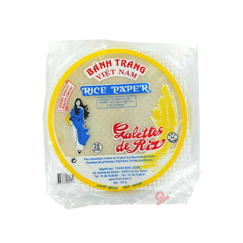 Torta di riso 28cm per la nems JEUNE FILLE 400g Vietnam Torta di riso 28cm per la nems JEUNE FILLE 400g Vietnam