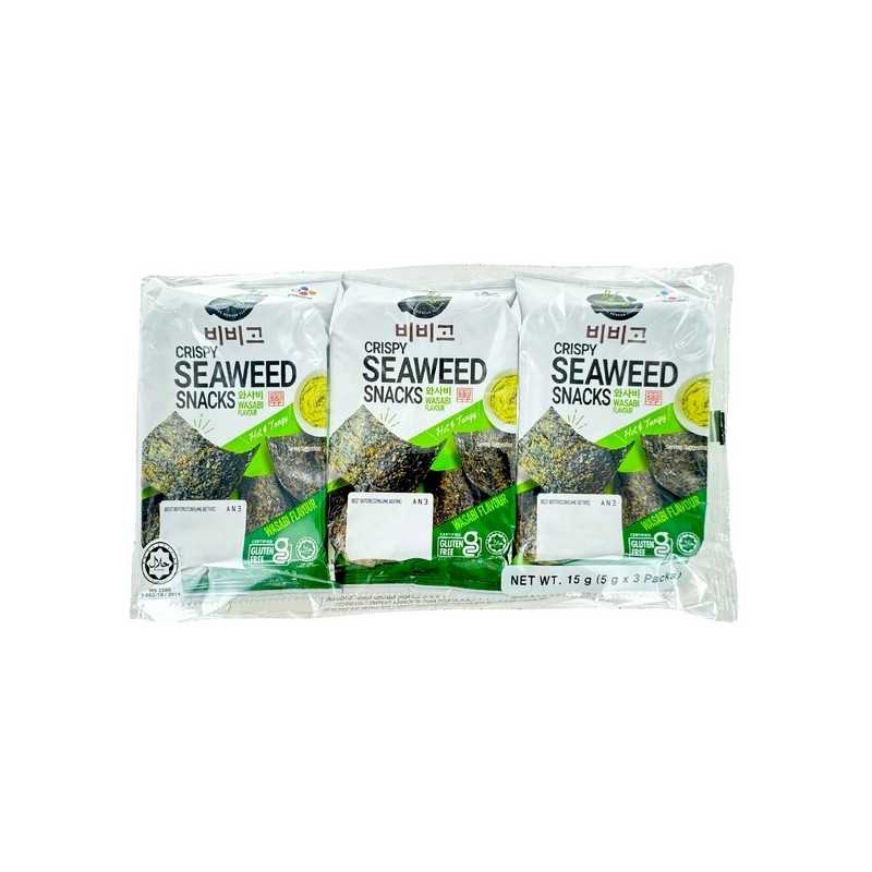 Algues croustillantes au wasabi BIBIGO 3x5g Corée du Su Algues croustillantes au wasabi BIBIGO 3x5g Corée du Su