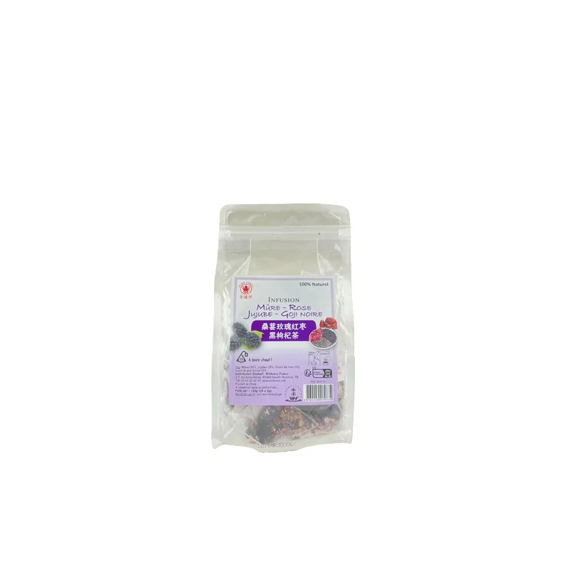 Infusion Mûre-Rose-Jujube-Goji noire FINE TONIC 120g Chine Infusion Mûre-Rose-Jujube-Goji noire FINE TONIC 120g Chine