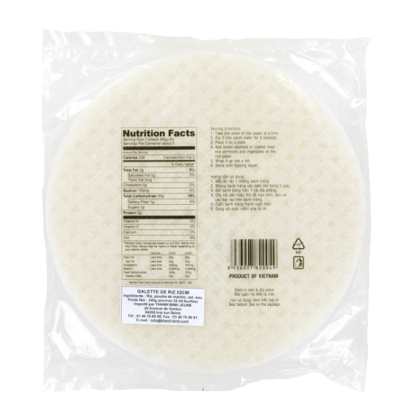 Feuille de riz 22cm pour rouleaux printemps 3 bambou Vietnam 340g