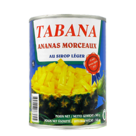 Pineapple pieces in light syrup TABANA 565g France