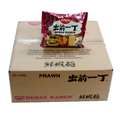 Soupe nouille Ramen Demae crevette NISSIN carton 30x100g Hongrie