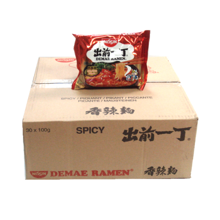 Sopa de fideos Demae Ramen picante NISSIN de cartón 30x100g Hungría