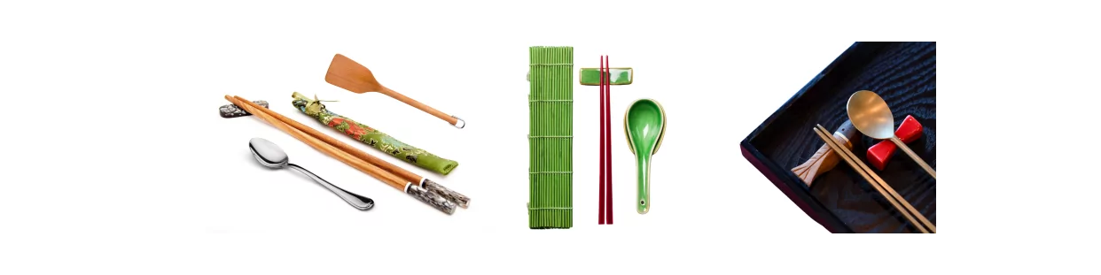 Chopsticks, spoon, skimmer, spatulas